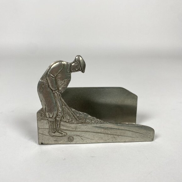 1989 Seagull Pewter Putting Golfer Business Card Holder Made in Canada - Picture 1 of 7